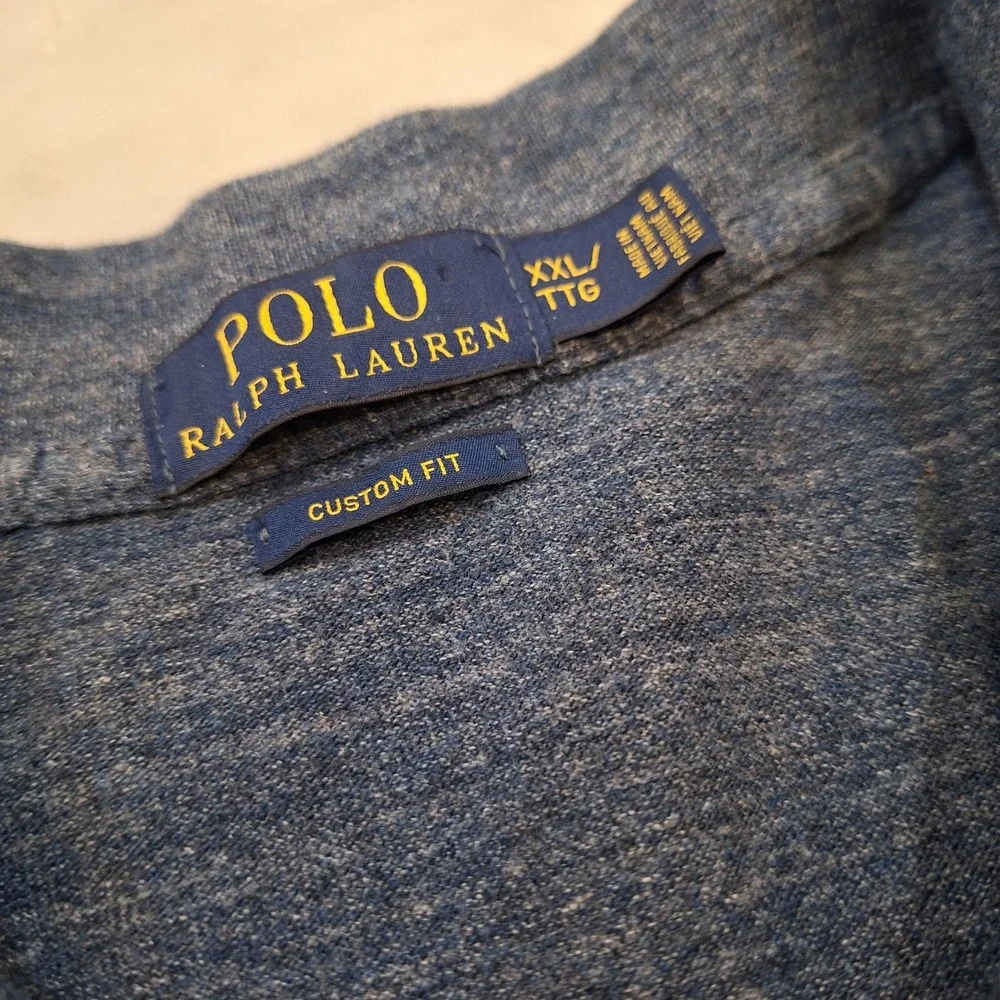 Polo Ralph Lauren Polo Shirt Men XXL Heather Blue Custom Fit Cotton Short Sleeve
